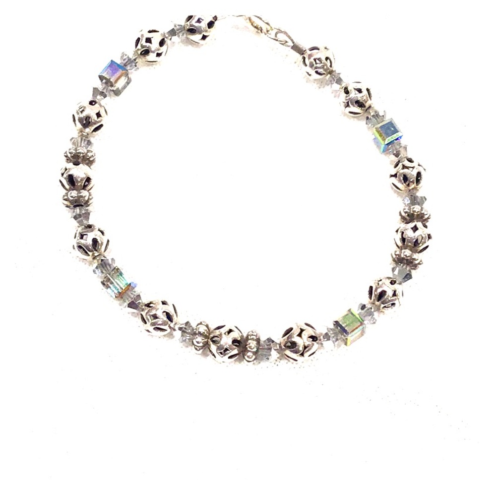 7” Swarovski and sterling beaded bracelet.